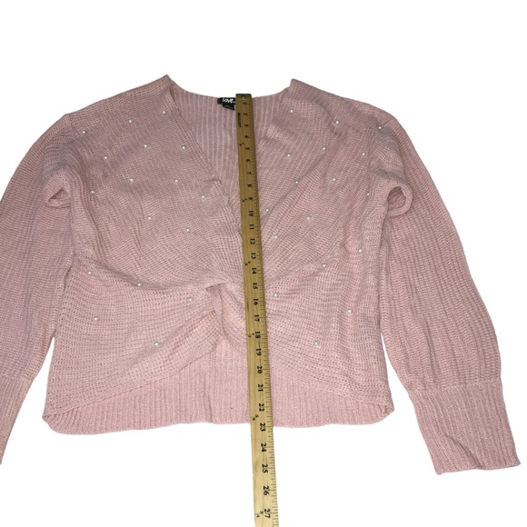 Love by Marcy Pink Twist Front Faux Pearl V-Neck Lightweight Sweater Women’s 1X - Picture 3 of 12